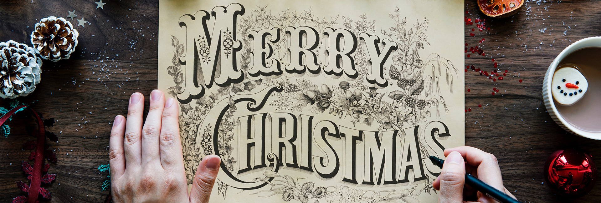 Merry Christmas Handwritten Design on Paper